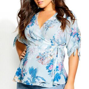 Kiku Floral Top - Size 12 XXS (City Chic sizing) - Blue